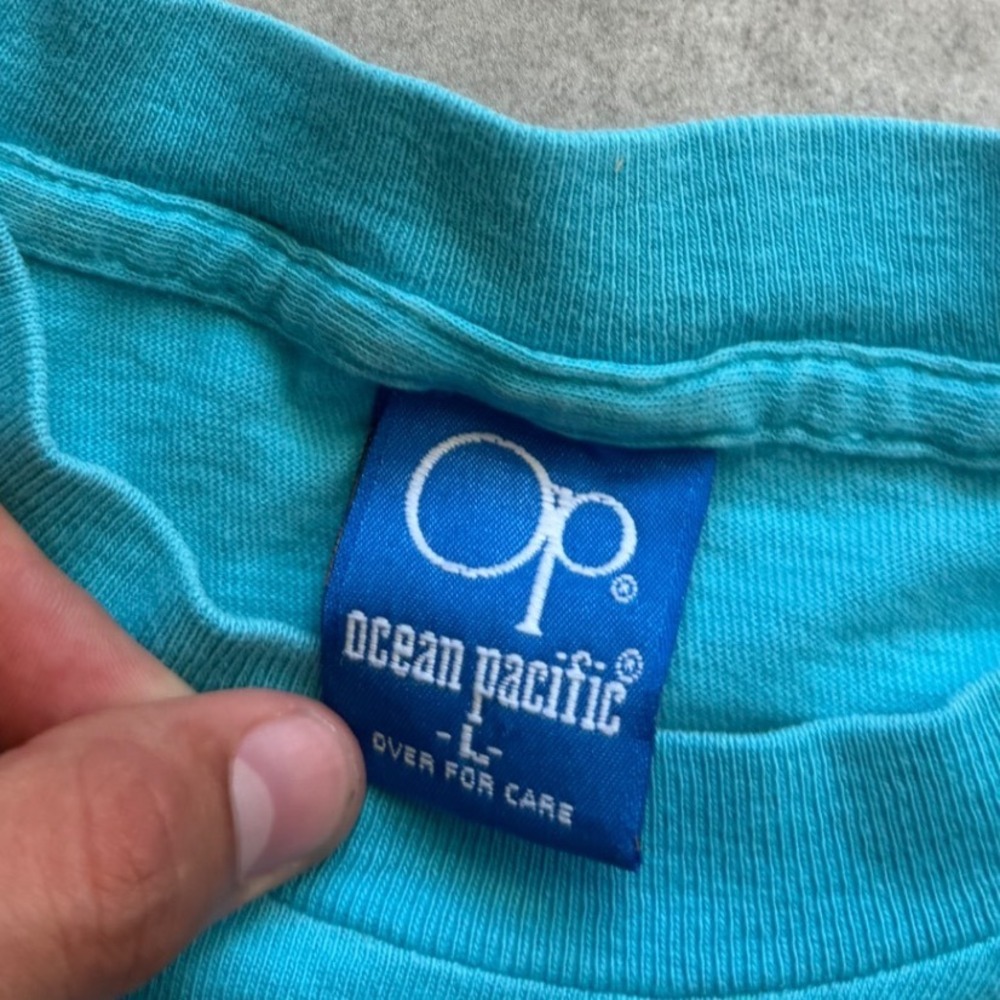Vintage 90s Ocean Pacific Long Sleeve Graphic T-Shirt Blue Mens Fits Like Medium - Picture 3 of 7